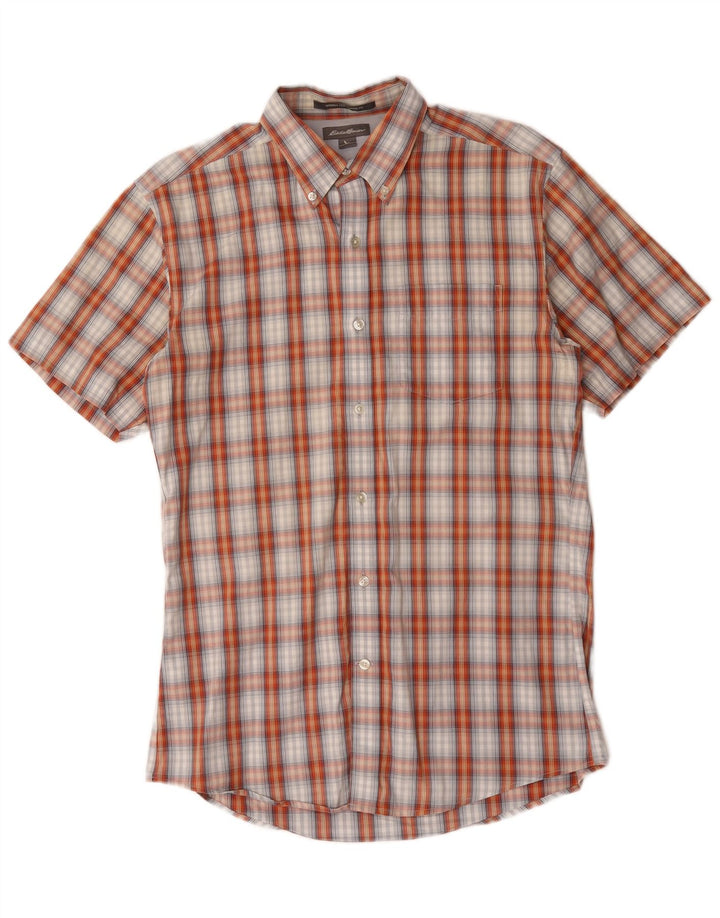 Eddie Bauer Chemise classique à manches courtes pour homme en coton à petits carreaux orange