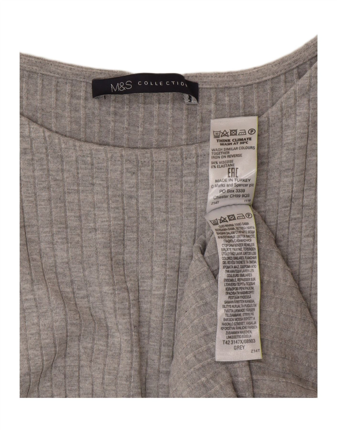 Marks & Spencer Robe moulante sans manches pour femme UK 42 Gris moyen Viscose