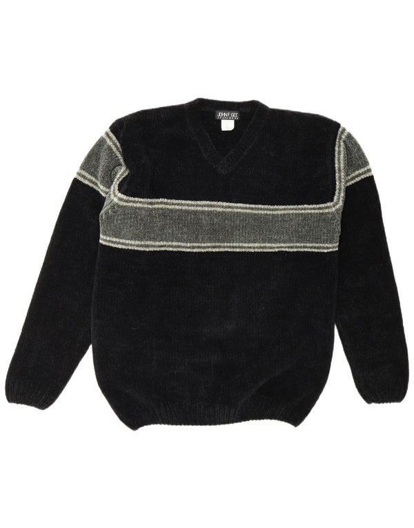 John F Gee Pull col V pour homme UK 44/46 XL Noir Colorblock Acrylique