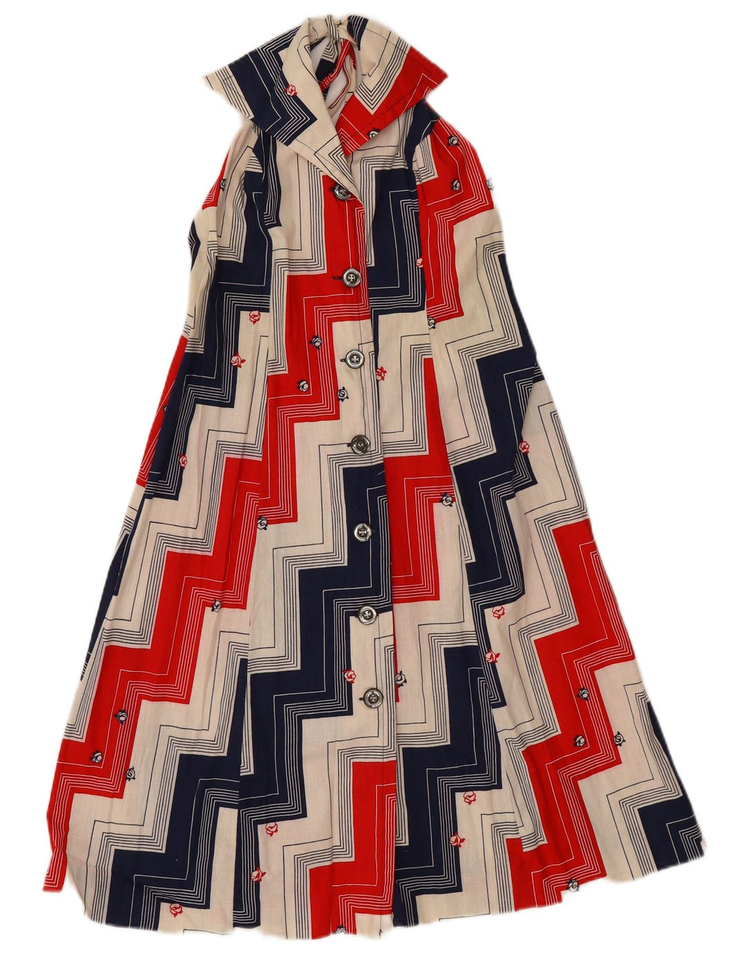 Robe Halter Femme Vintage IT 46 Grand Coton Géométrique Multicolore