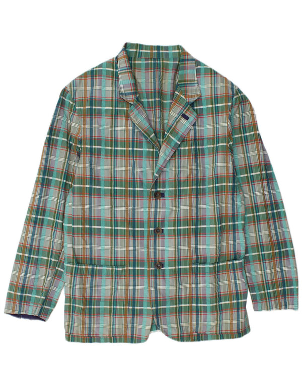 vintage Homme 3 Bouton Blazer Veste IT 48 Coton Plaid Vert Moyen