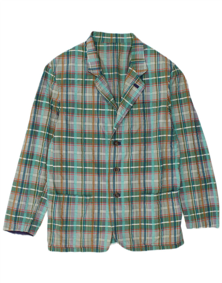 vintage Homme 3 Bouton Blazer Veste IT 48 Coton Plaid Vert Moyen