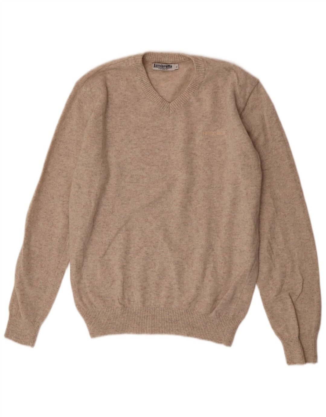 Lambretta Pull col V pour homme en laine d'agneau Beige Large
