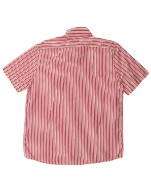 Benetton Chemise à Manches Courtes Homme Large Rose Rayé Coton