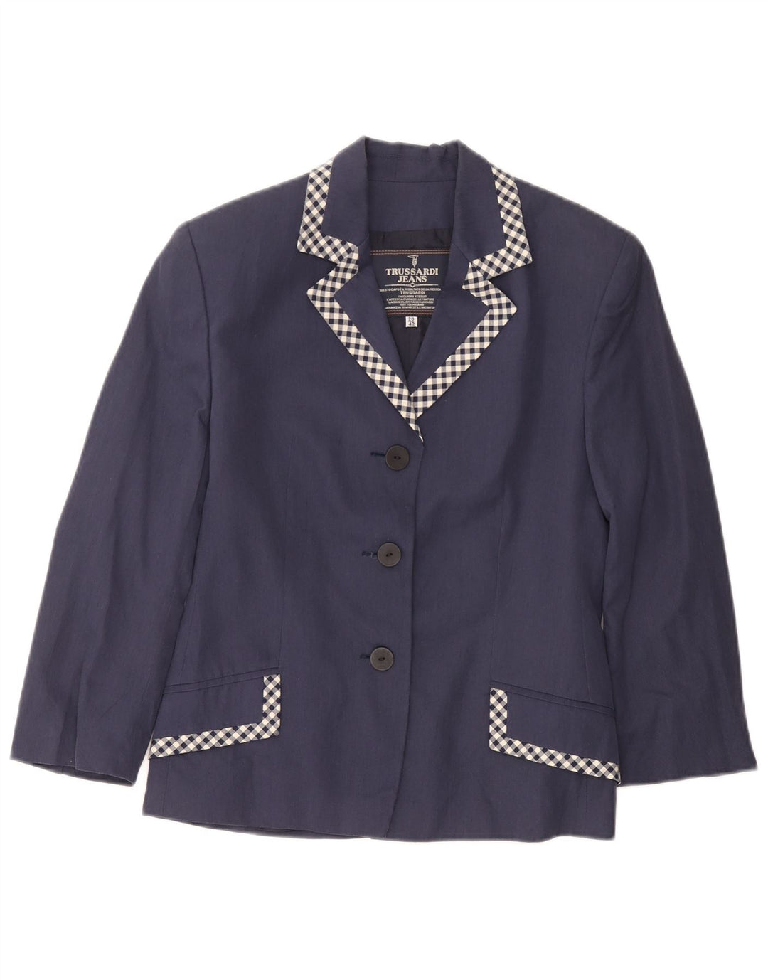 TRUSSARDI JEANS Womens 3 Button Blazer Jacket IT 42 Medium Navy Blue