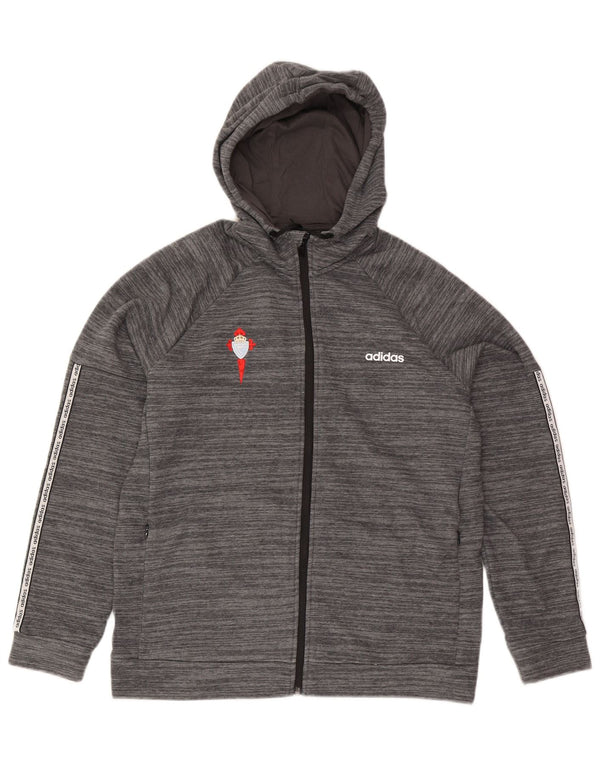 Adidas Pull à capuche zippé graphique pour femme UK 16/18 Grand coton rayé gris