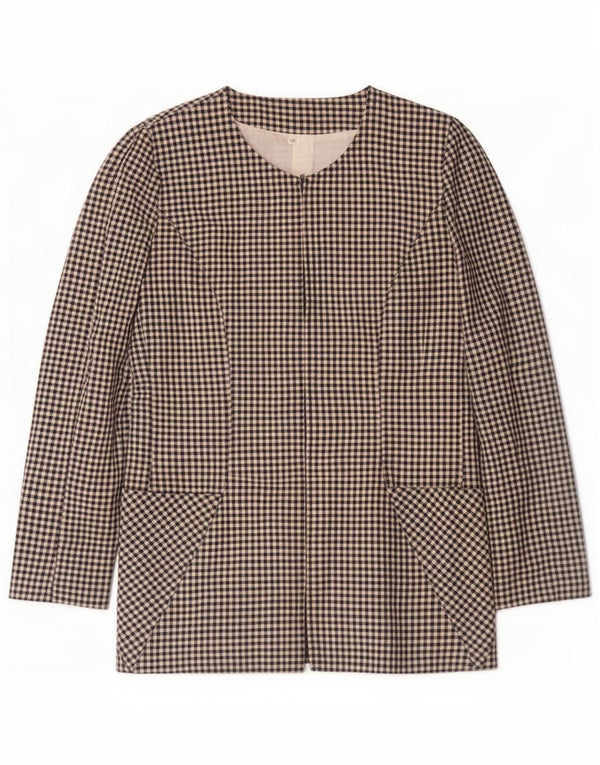 Veste Blazer Femme Vintage IT 46 Grande Laine À Carreaux Gris