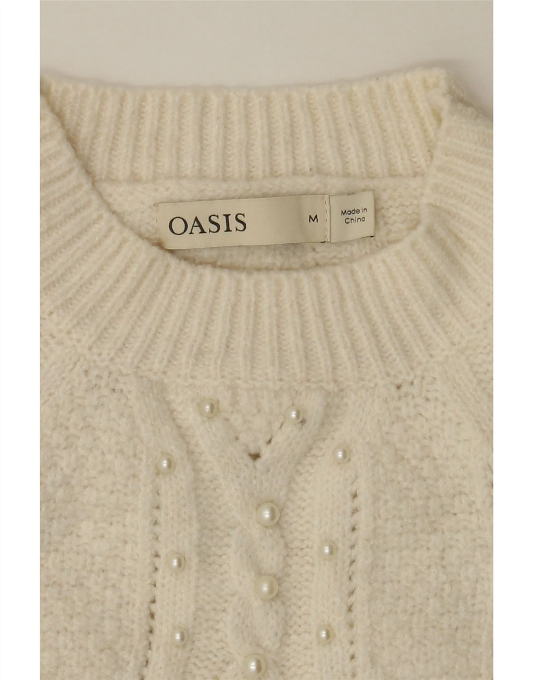 OASIS Womens Crop Crew Neck Jumper Sweater UK 14 Medium Off White Vintage Oasis and Second-Hand Oasis from Messina Hembry 