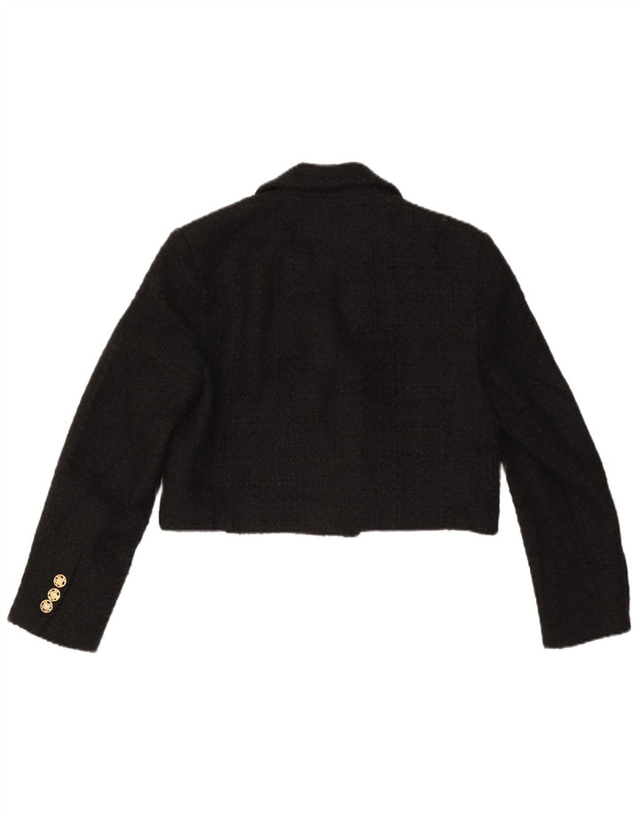 Zara Womens Crop Double Breasted Blazer Veste UK 16 Grand Noir Polyester
