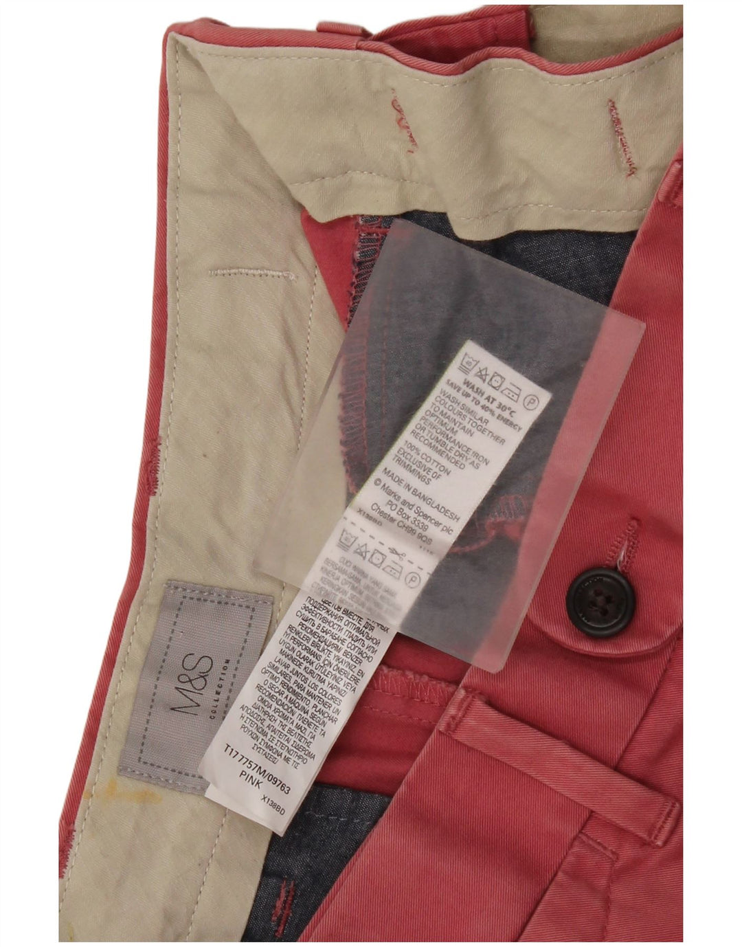 Marks & Spencer Short Chino Homme W32 Coton Rouge Moyen