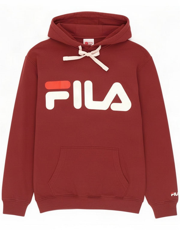 Fila Mens Graphic Hoodie Jumper Small Burgundy Cotton