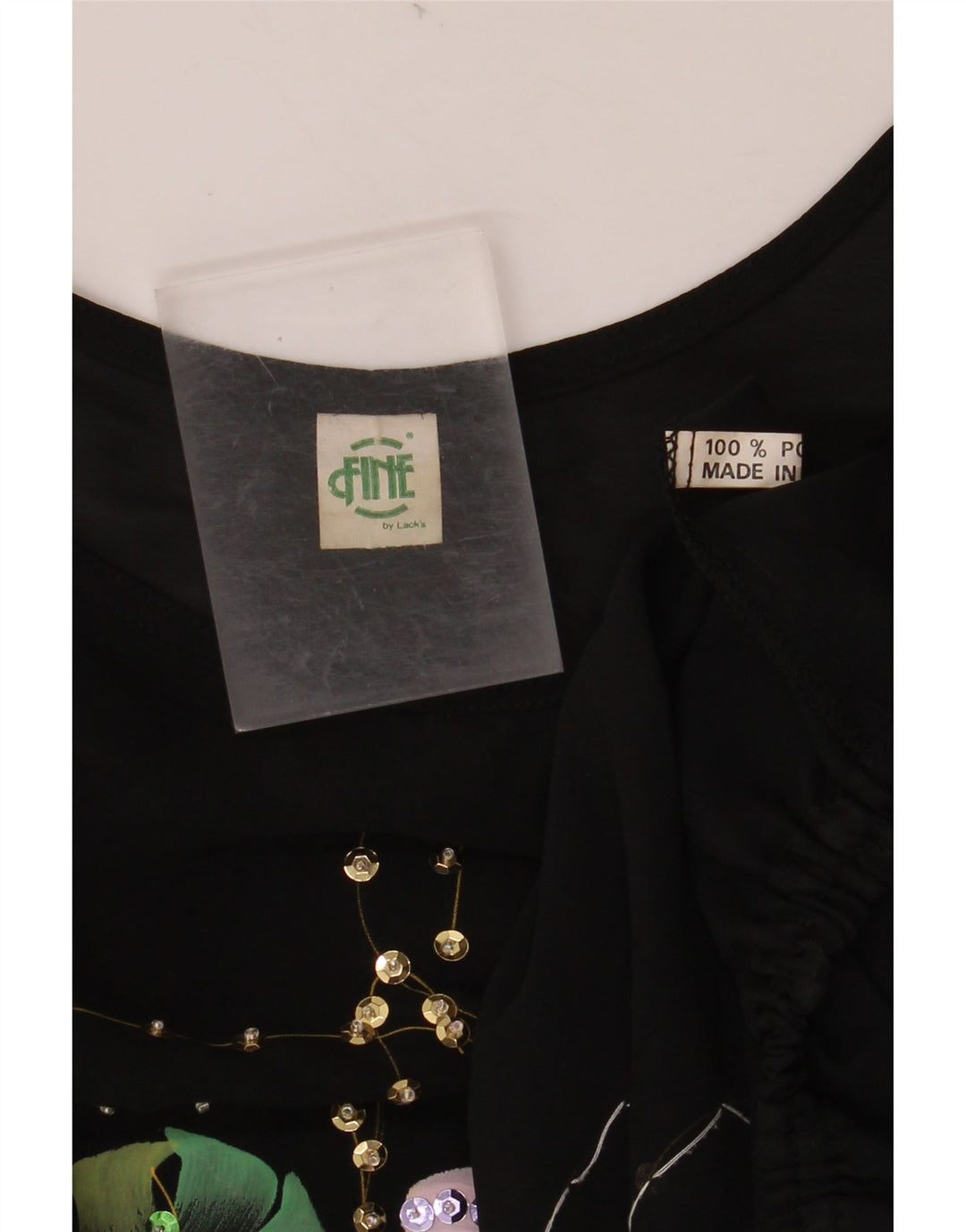 VINTAGE Femmes Crop Batwing Blouse Top UK 18 XL Noir Floral Polyester