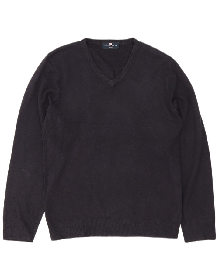 Marks & Spencer Pull à col en V Blue Harbour pour homme, petit, en acrylique bleu marine