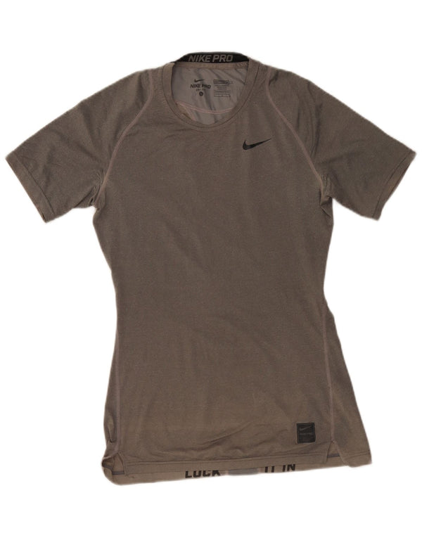 Nike Womens Dri Fit T-Shirt Top UK 14 Large Gris Polyester