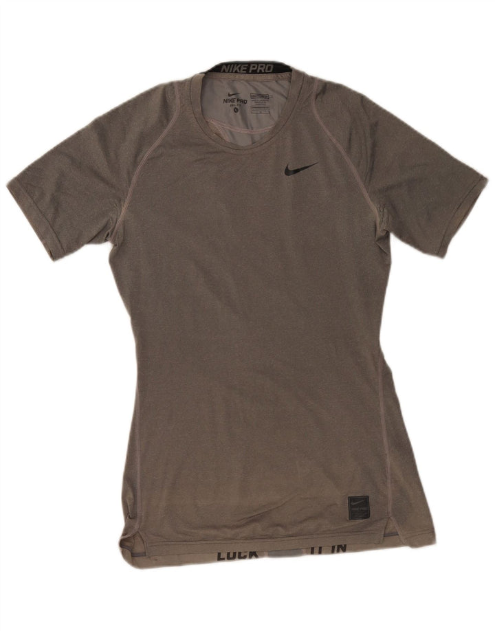 Nike Womens Dri Fit T-Shirt Top UK 14 Large Gris Polyester