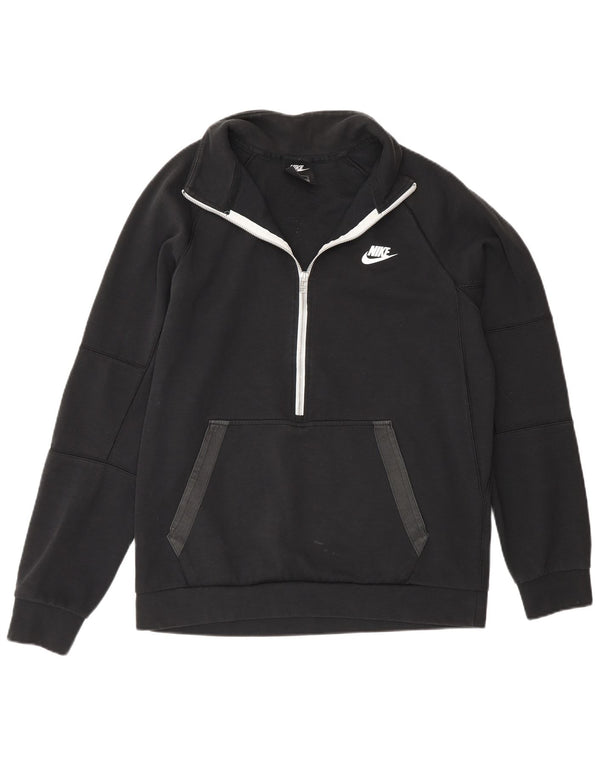 Nike Sweat-shirt à col zippé pour homme en coton noir moyen