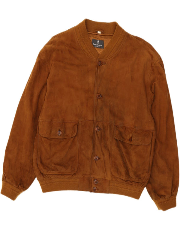 vintage Mens Suede Bomber Jacket IT 54 2XL Cuir Marron