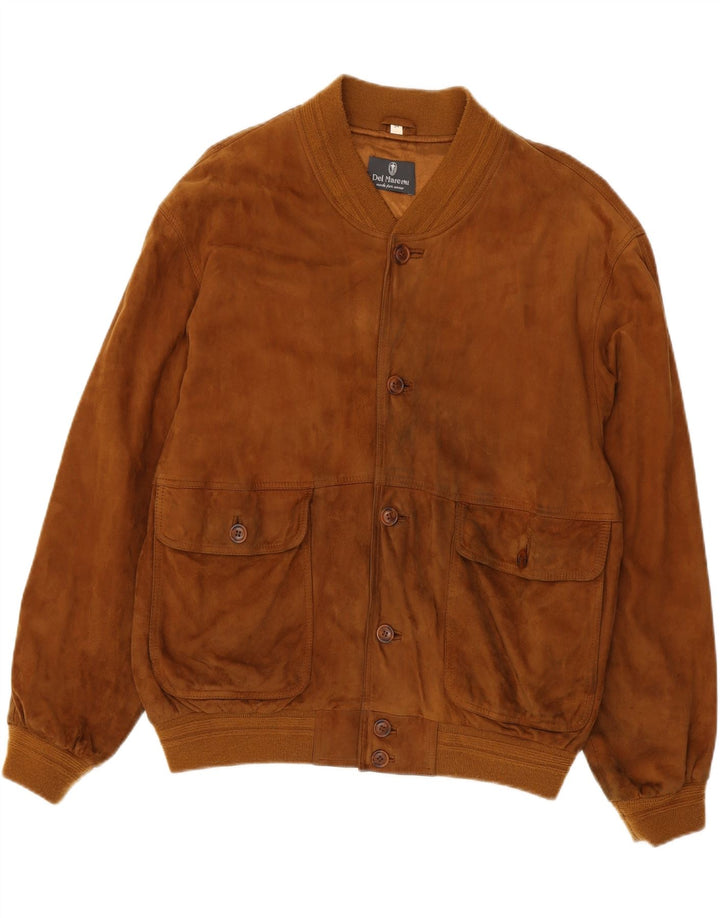 vintage Mens Suede Bomber Jacket IT 54 2XL Cuir Marron