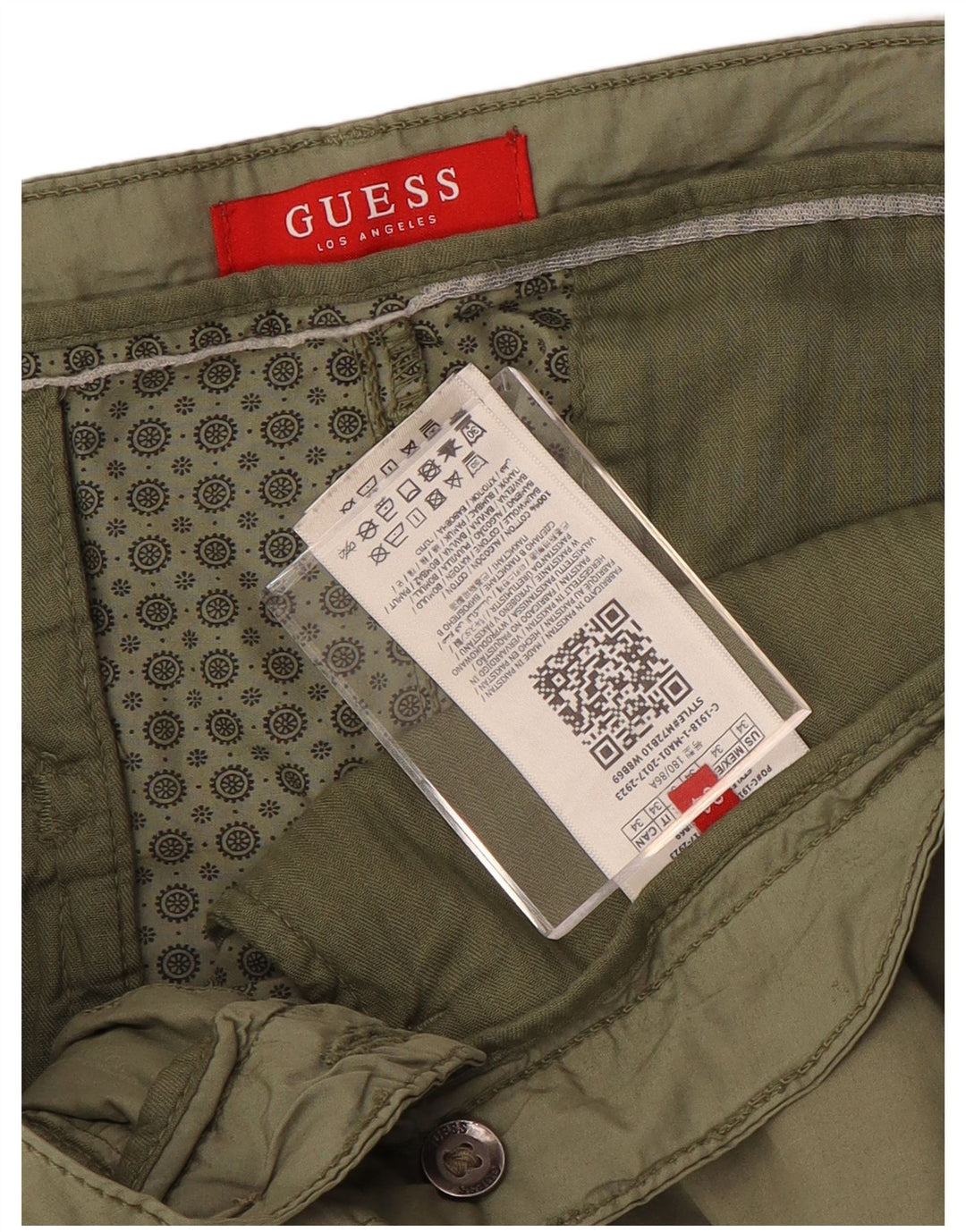 Guess Pantalon Chino Droit Homme W34 L33 Kaki Coton