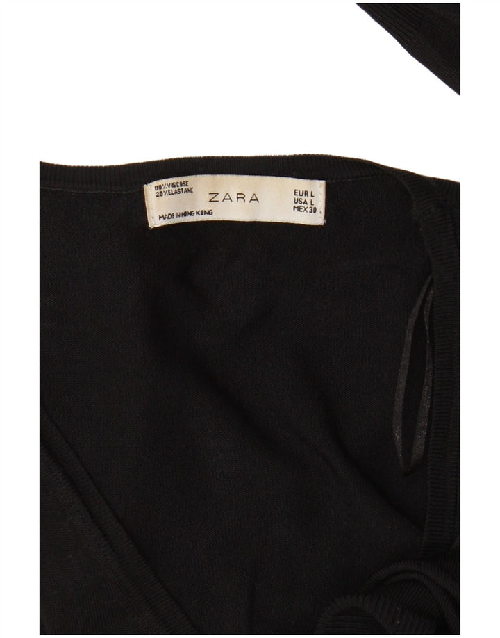Zara Womens Basic Crop Cardigan Top UK 14 Large Noir Viscose