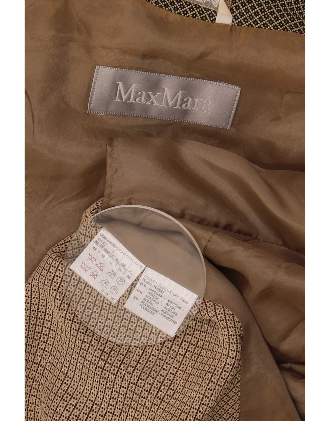Max Mara Veste Blazer 4 Boutons Femme UK 14 Large Marron Géométrique Viscose