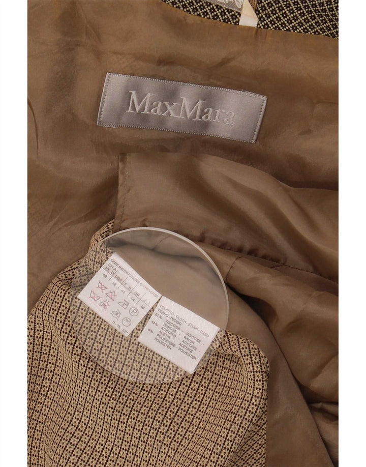 Max Mara Veste Blazer 4 Boutons Femme UK 14 Large Marron Géométrique Viscose