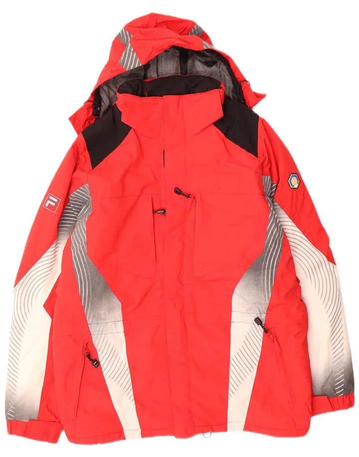 Fila Veste coupe-vent à capuche pour homme UK 40 Large Rouge Colorblock Polyamide