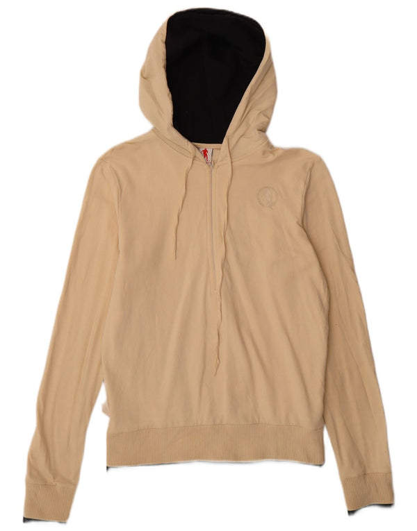 Bikkembergs Pull à capuche avec col zippé pour femme UK 14 Large Beige Coton