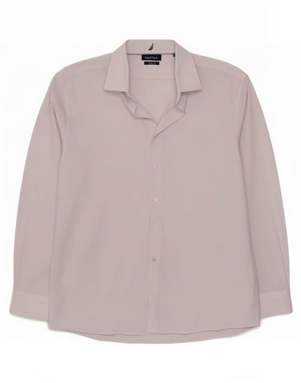 Nautica Chemise slim fit pour homme Taille 16 1/2 Grand polyester blanc cassé