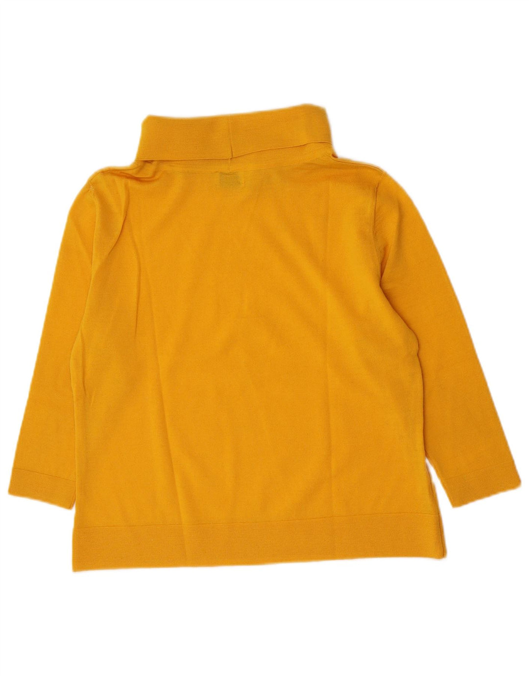 vintage Femmes Roll Neck Top 3/4 Manches UK 14 Jaune Moyen