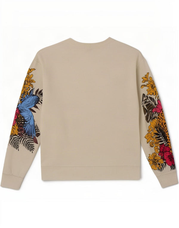 Zara Sweat-shirt pour femme UK 14 en coton floral beige moyen