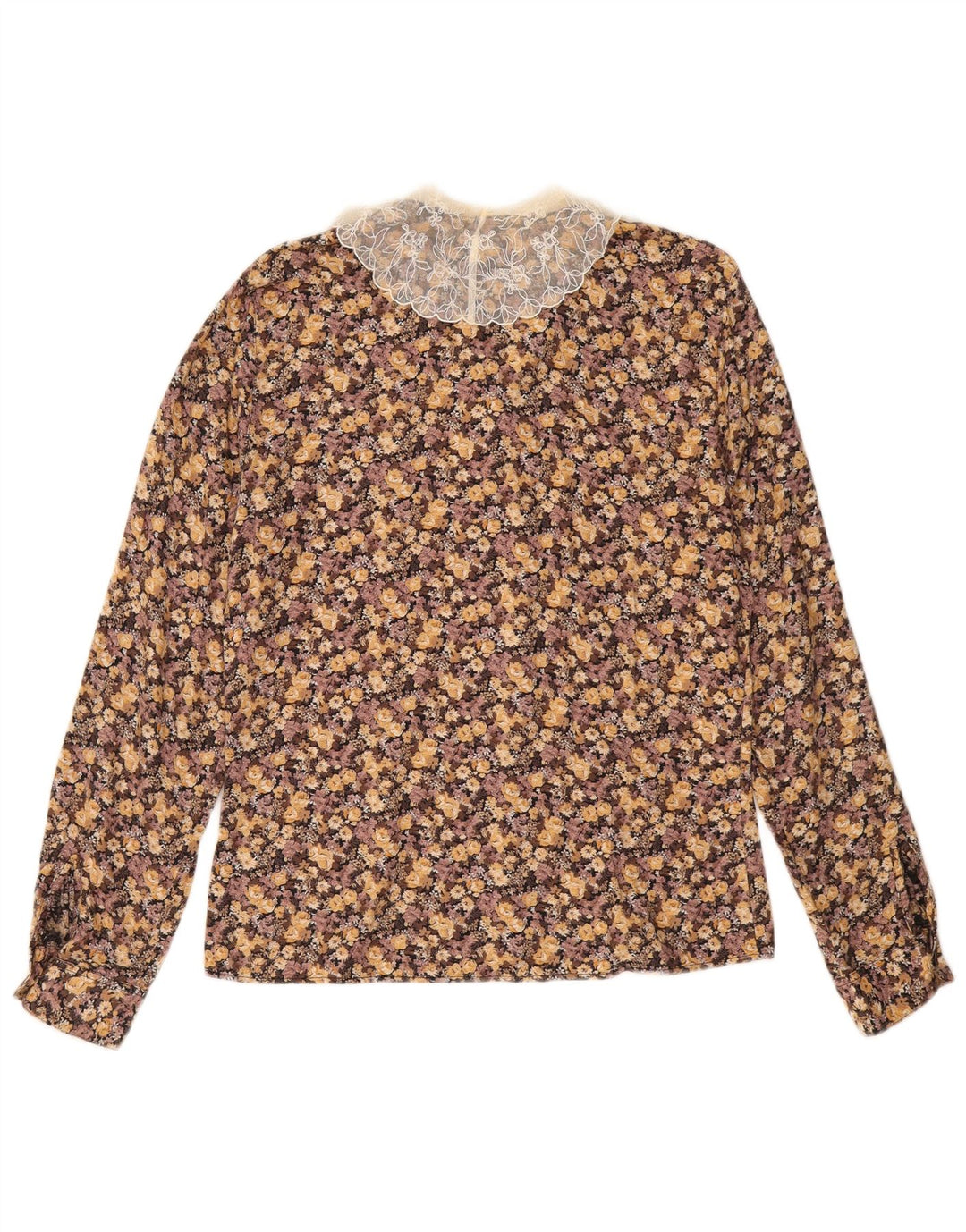 BENETTON Chemise Chemisier Femme UK 12 Marron Moyen Floral