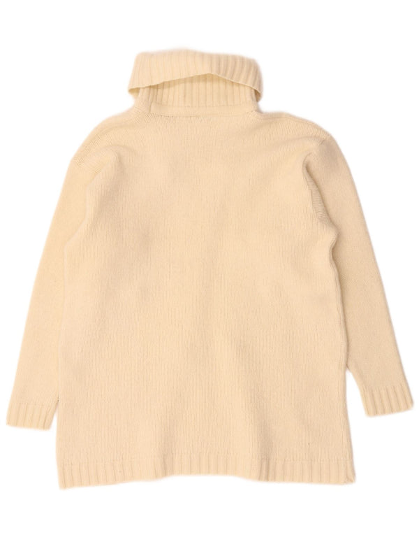 vintage Femmes Roll Neck Jumper Pull UK 14 Moyen Off White Géométrique