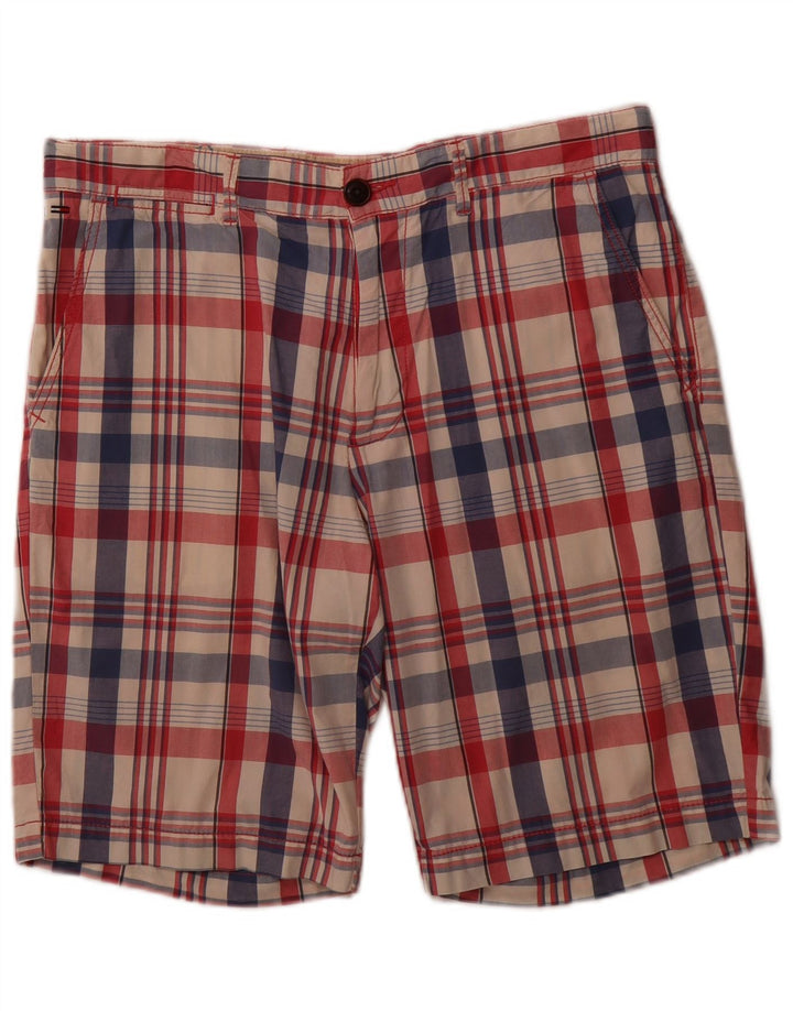 TOMMY HILFIGER Mens Chino Shorts W33 Medium  Red Check Cotton