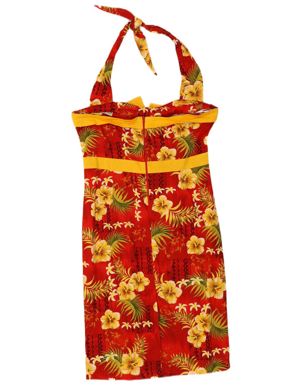 Collectif Robe Licou Femme UK 44 Coton Floral Rouge Moyen
