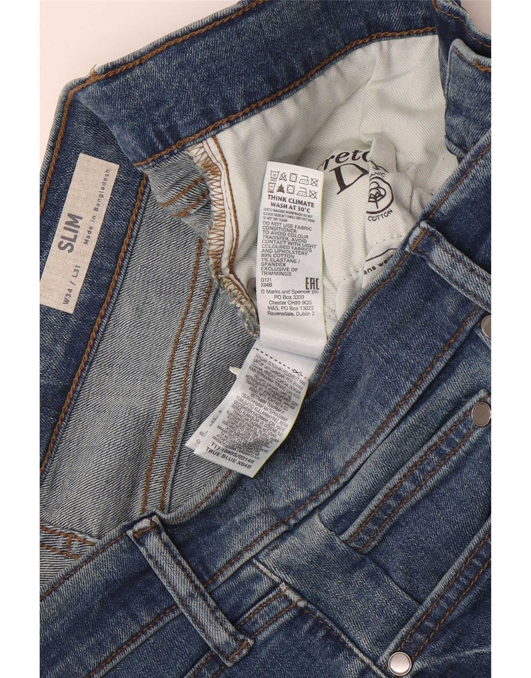 Marks & Spencer Jean Slim Homme W34 L31 Bleu Coton