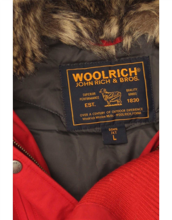 Woolrich Veste matelassée à capuche pour femme UK 14 Large Rouge Coton