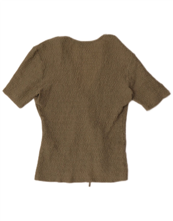 Zara Womens Short Sleeve Crop Top UK 8 Small Kaki Polyester
