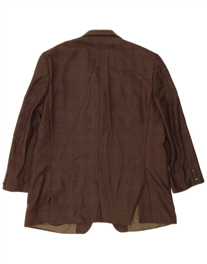 Marks & Spencer Veste blazer longue à 2 boutons pour homme UK 46 XL Kaki à carreaux en laine