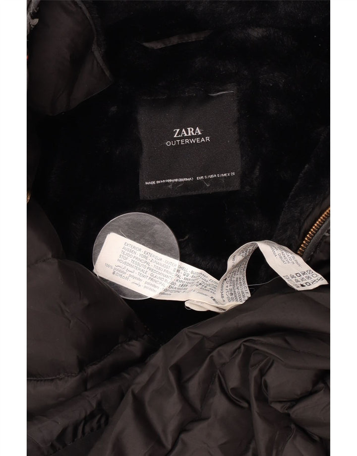 Zara Veste matelassée Sherpa à capuche pour femme UK 10 Small Noir Polyester