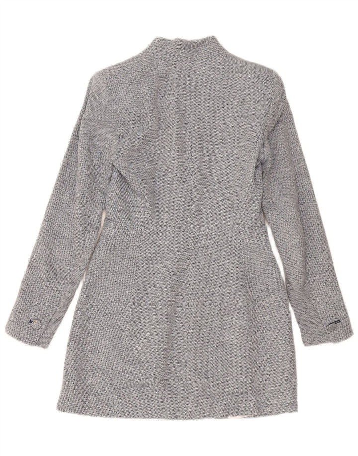 Zara Veste blazer longue pour femme UK 4 XS Bleu Chevron Moderne