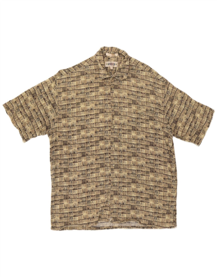 vintage Chemise à manches courtes pour hommes Grande rayonne rayée beige