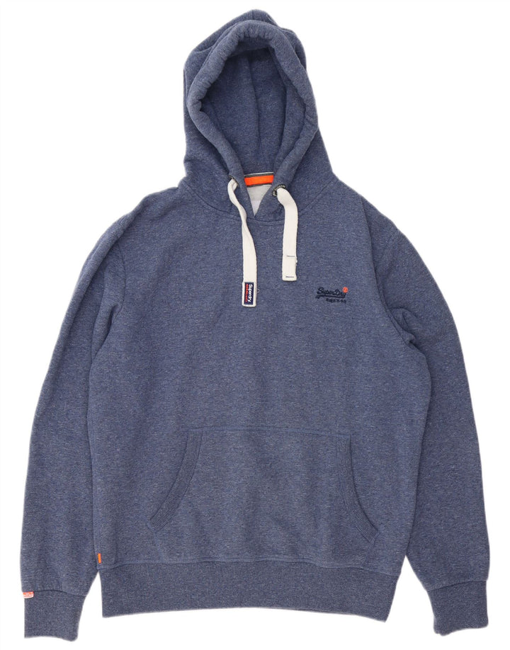 SUPERDRY Pull à capuche pour homme 2XL en coton moucheté bleu