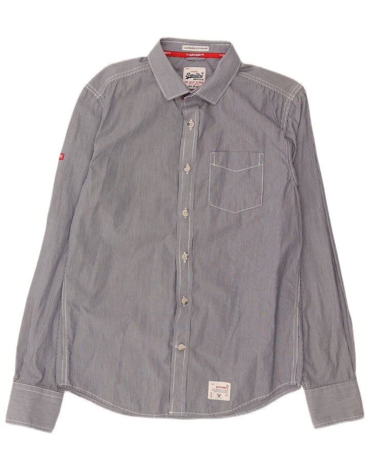 SUPERDRY Mens Shirt Large Blue Pinstripe Cotton