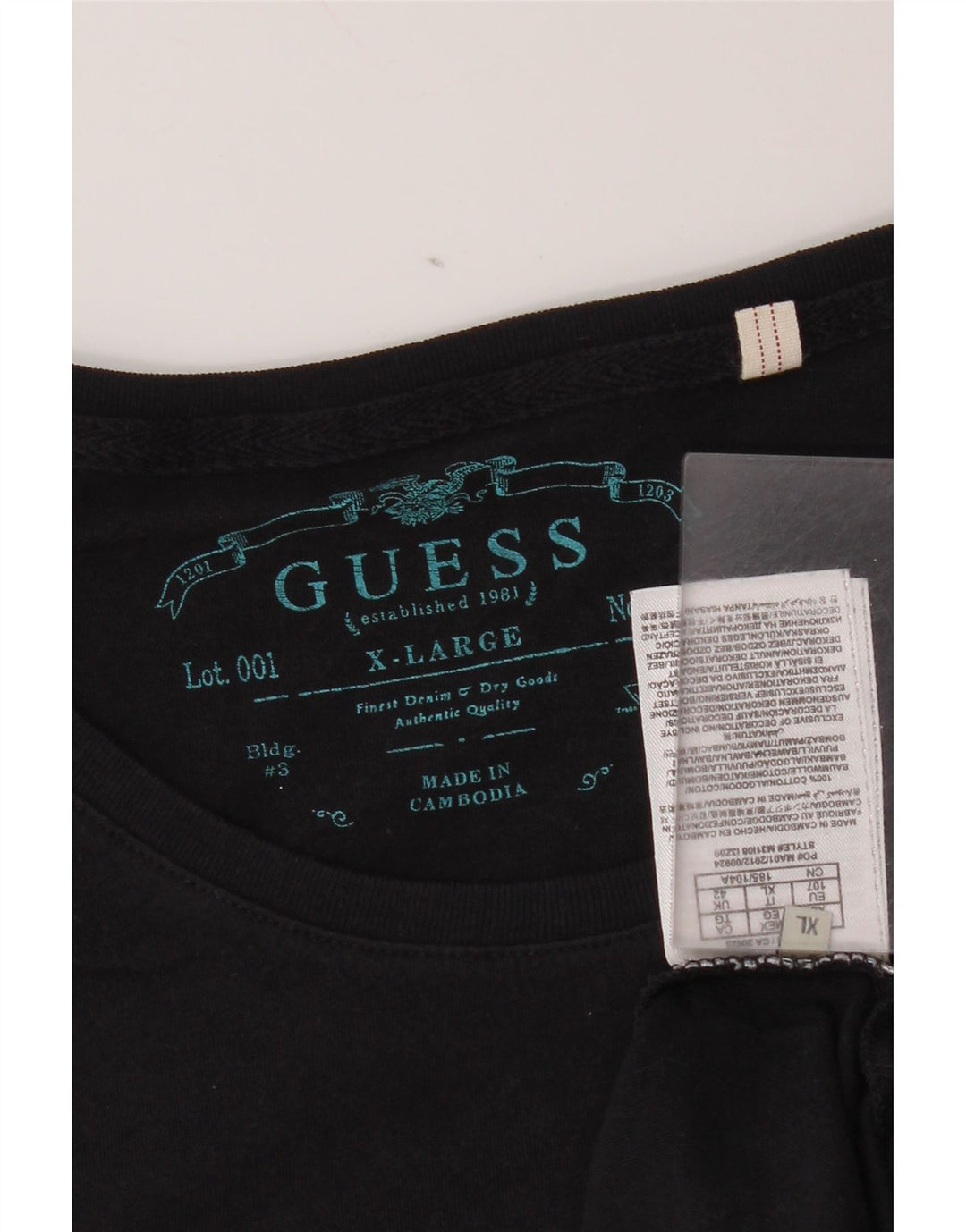 Guess T-Shirt Graphique Homme Top XL Bleu Marine Coton