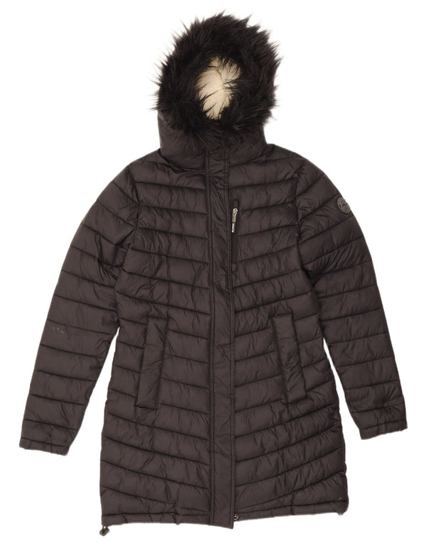 Superdry Manteau rembourré à capuche pour femme UK 14 Medium Noir Nylon