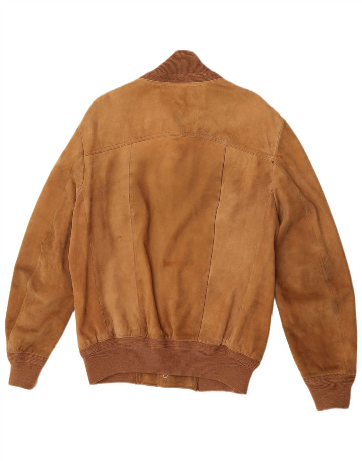 vintage Mens Suede Bomber Jacket UK 38 Cuir Brun Moyen