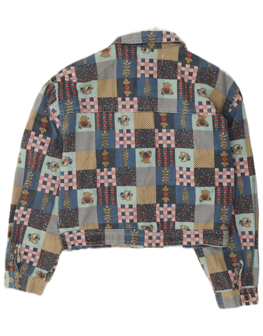 vintage Womens Crop Bomber Jacket UK 14 Moyen Multicolore Patchwork