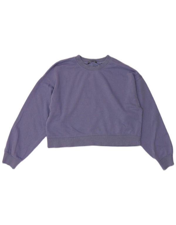 Zara Womens Crop Sweatshirt Jumper UK 12 Coton Violet Moyen