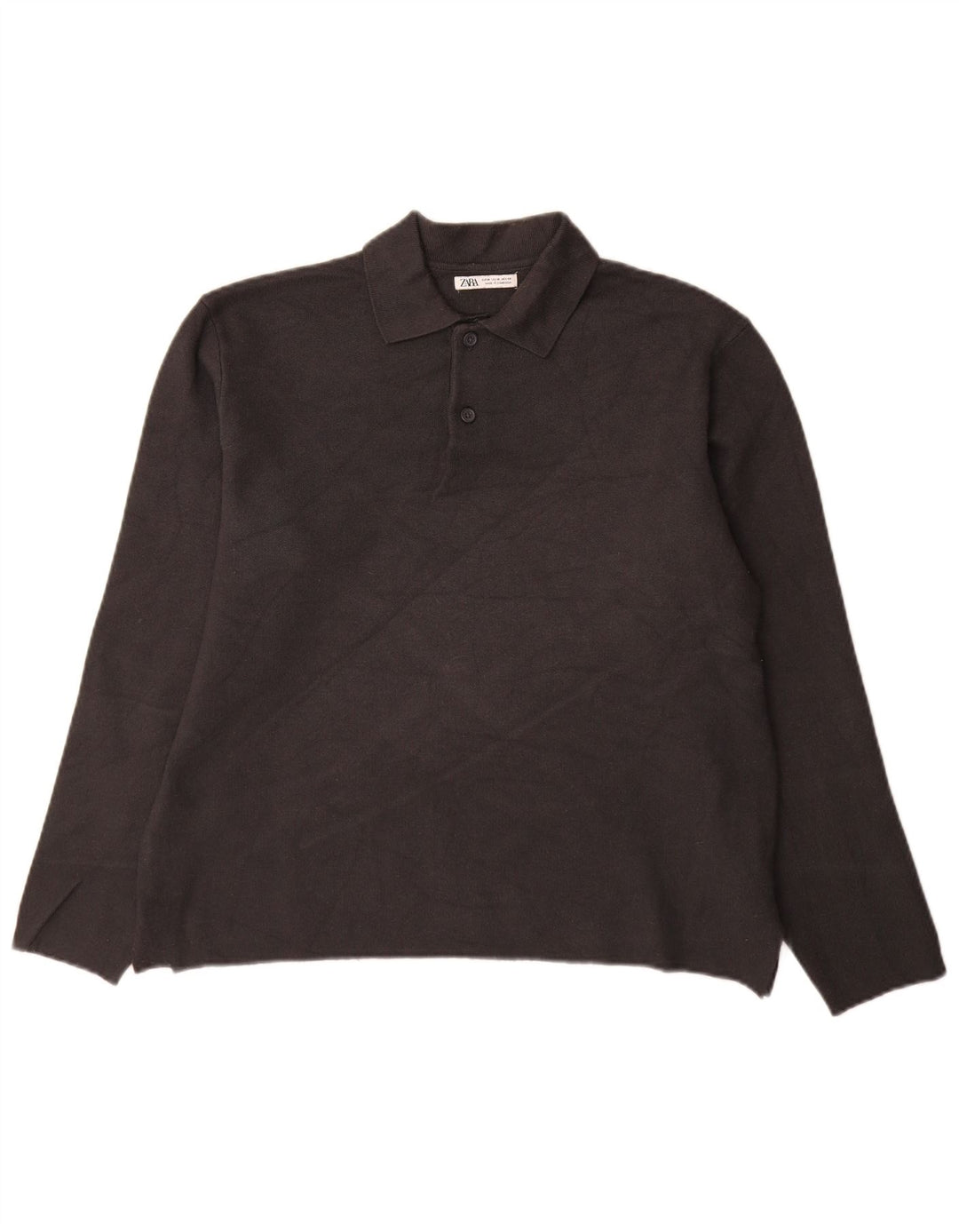 Zara Pull Col Polo Homme Gris Moyen Viscose